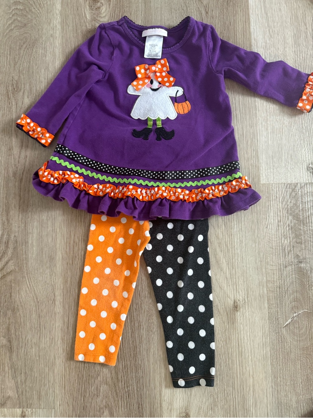 Bonnie Baby Purple Ghost Tunic with Orange & Black Polka Dot Leggings